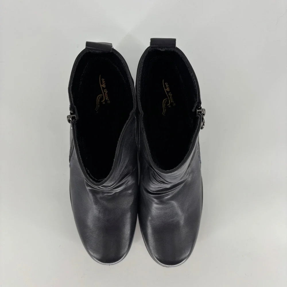 Easy Street Jeanie Block Heel Ankle Boot Navy Blue Women Size 9.5N Narrow Zipper